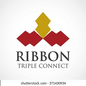 Ribbon three of connection abstract vector and logo design or template support line business icon of company identity symbol concept