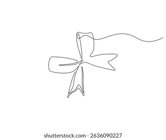 Ribbon tie continuous line. Continuous one line drawing of ribbon tie. birthday, decoration, accessory concept. Single line drawing
