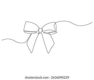 Línea continua de lazo de cinta. Dibujo continuo de una línea de lazo de cinta. cumpleaños, decoración, concepto de accesorio. Dibujo de una sola línea
