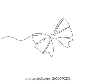 Ribbon tie continuous line. Continuous one line drawing of ribbon tie. birthday, decoration, accessory concept. Single line drawing
