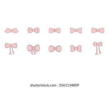 Ribbon Tie Pink Illustration Element Set