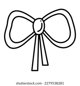Ribbon tied in a bow fourth. Doodle vector black and white illustration.