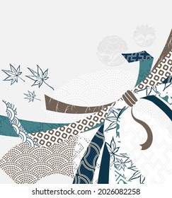 ribbon traditional geometric card kimono pattern vector sketch illustration line art japanese chinese oriental