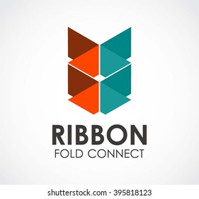 Ribbon triangle of connection abstract vector and logo design or template flat group business icon of company identity symbol concept