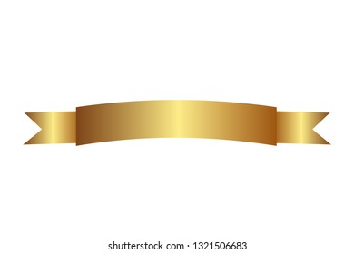 Ribbon vector icon gold color on white background. Banner isolated shapes illustration. Christmas sticker and decoration. Label, badge and borders collection