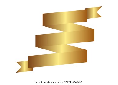 Ribbon vector icon gold color on white background. Banner isolated shapes illustration. Christmas sticker and decoration. Label, badge and borders collection