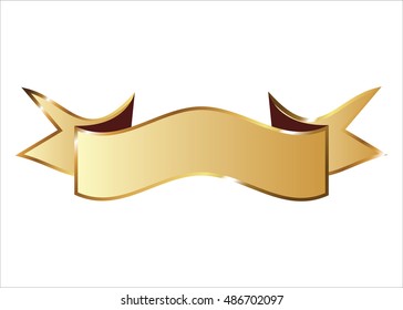 Ribbon vector icon gold color on white background. Banner isolated shapes illustration of gift and accessory. Christmas sticker and decoration for app and web. Label, badge and borders collection.