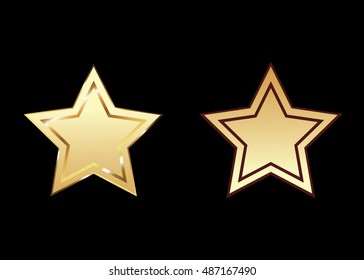 Ribbon vector icon gold color on black background. Banner isolated shapes illustration of gift and accessory. Christmas sticker and decoration for app and web. Label, badge and borders collection.