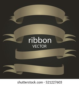 Ribbon vector icon set on black background