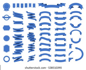 Ribbon vector icon set on white background. Banner isolated shapes illustration of gift and accessory. sticker and decoration for app and web. Label, badge and borders collection.