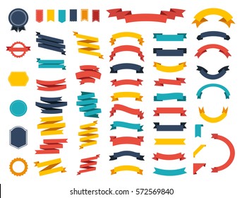 Ribbon vector icon set on white background. Banner isolated shapes illustration of gift and accessory. Christmas sticker and decoration for app and web. Label, badge and borders collection.