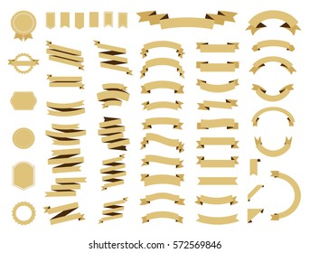 Ribbon vector icon set on white background. Banner isolated shapes illustration of gift and accessory. Christmas sticker and decoration for app and web. Label, badge and borders collection.