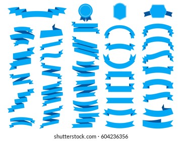 Ribbon vector icon set on white background. Banner isolated shapes illustration of gift and accessory. Christmas sticker and decoration for app and web. Label, badge and borders collection.