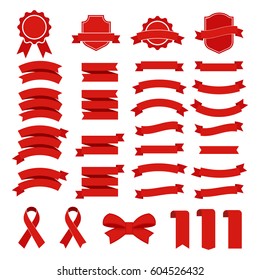 Ribbon vector icon set on white background. Collection banner isolated shapes illustration of gift and accessory.  Banner Ribbon vector illustration.