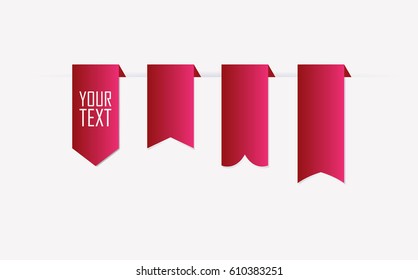 Ribbon vector icon set on light background with shadow. Banner isolated shapes illustration of gift and accessory. Sticker and decoration for app and web. Label, badge and borders collection.