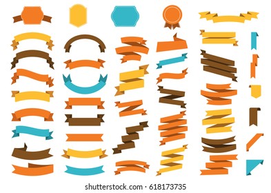 Ribbon vector icon set on white background. Banner isolated shapes illustration of gift and accessory. Christmas sticker and decoration for app and web. Label, badge and borders collection.
