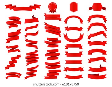 Ribbon vector icon set on white background. Banner isolated shapes illustration of gift and accessory. Christmas sticker and decoration for app and web. Label, badge and borders collection.