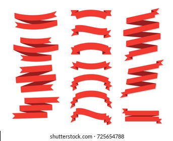 Ribbon vector icon set on white background. Banner isolated shapes illustration of gift and accessory. Christmas sticker and decoration for app and web. Label, badge and borders collection.