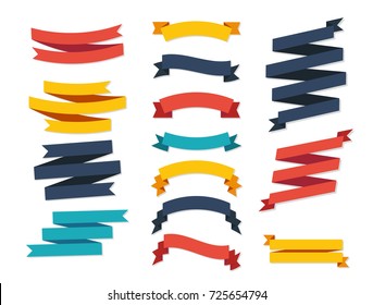 Ribbon vector icon set on white background. Banner isolated shapes illustration of gift and accessory. Christmas sticker and decoration for app and web. Label, badge and borders collection.