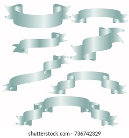 Ribbon vector icon set on white background. Banner isolated shapes illustration of gift and accessory. Christmas sticker and decoration. Label, badge and borders collection.