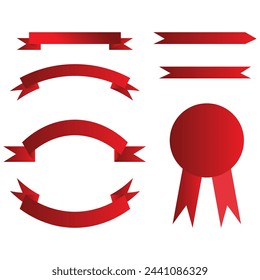 Ribbon vector icon set red color on white background. Ribbon banner set. Ribbons collection. Ribbons and Ribbon icons. modern simple ribbons collection Vector illustration Christmas sticker decoration