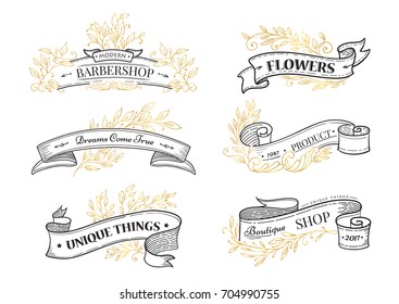 Ribbon vector illustration with laurel leaf. Award, background, template element.