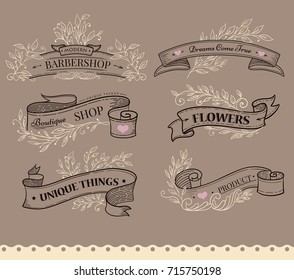 Ribbon vector illustration with laurel leaf. Award, background, template element