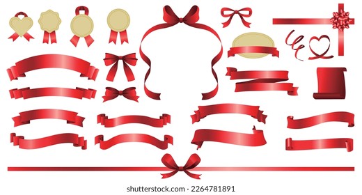 Ribbon vector illustration material set Ashirai red seal