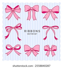 ribbon vector illustration set, bow vector design, doodle vector style, vintage element decoration design, new year and gift concept