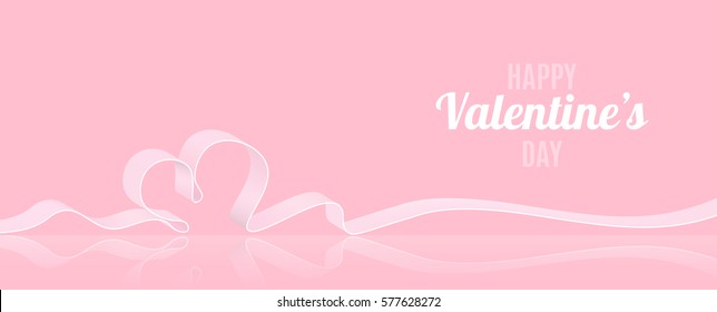 Ribbon vector realistic illustration with Happy Valentine's Day text. Soft pink color greeting card design template