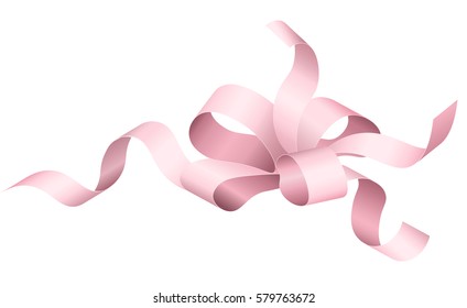 Ribbon vector realistic illustration. Soft pink color design template