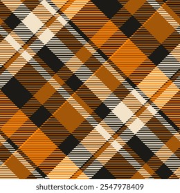 Cinta de Vector a cuadros sin costuras, patrón personalizado de tela a cuadros. Textura textil Hipster tartán de fondo en paleta de colores negro y naranja.