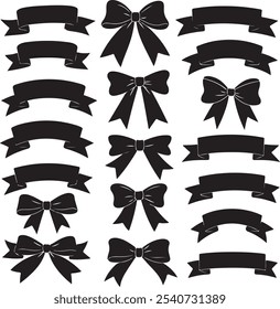 Ribbon vector set collection. The are all black and are arranged in a row