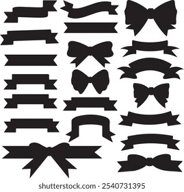 Ribbon vector set collection. The are all black and are arranged in a row