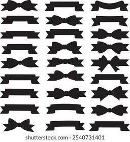 Ribbon vector set collection. The are all black and are arranged in a row
