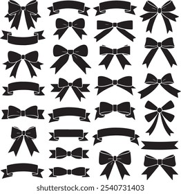 Ribbon vector set collection. The are all black and are arranged in a row