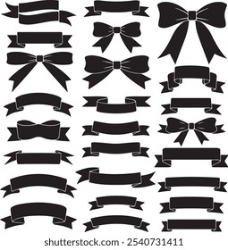 Ribbon vector set collection. The are all black and are arranged in a row