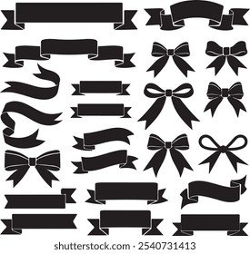 Ribbon vector set collection. The are all black and are arranged in a row