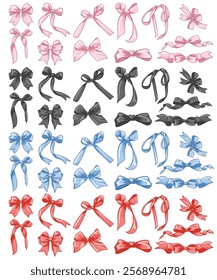 Ribbon vector set. The set has 4 colors: pink, black, blue, red.