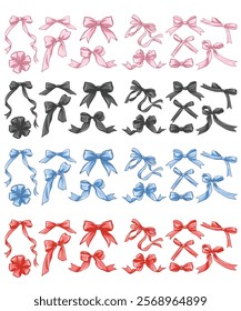 Ribbon vector set. The set has 4 colors: pink, black, blue, red.