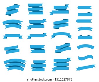 Conjunto vectorial de cinta de opciones sobre fondo blanco. Banner aislado forma ilustración de regalo y accesorio. Etiqueta de Navidad . Color azul cinta. Establecer cintas o banners. Ilustración del vector