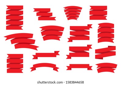 Ribbon vector set on white background. Banner isolated shapes illustration of gift and accessory. Christmas sticker .  Set ribbons or banners. Vector illustration