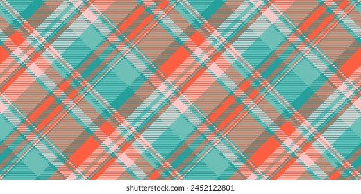 Ribbon vector texture check, expressive background textile plaid. American pattern fabric seamless tartan in teal and red color.