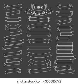 Ribbon vector white line set. Design typographic element.