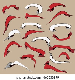 Ribbon vintage banners. Hand drawn vector  illustration
