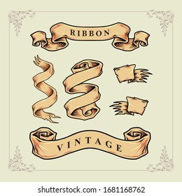 Ribbon Vintage drawing Vector Set retro design