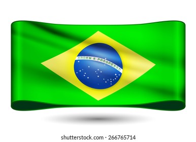 Ribbon waving flag of Brazil. Vector illustration.
