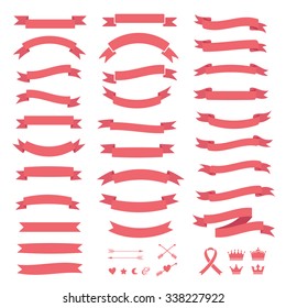 Ribbon And Wedding Graphic Set, Arrows, Hearts, Crown, Ribbons And Labels Full Vector Easy To Editable.