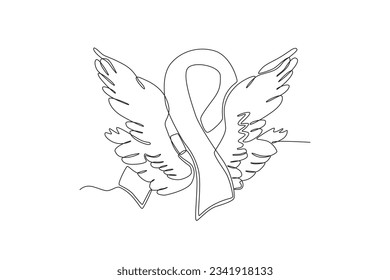 A ribbon and wings. Pregnancy and infant loss awareness month one-line drawing