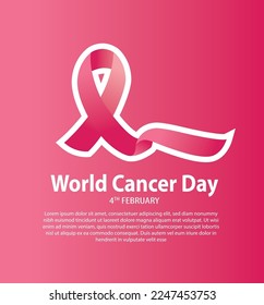 ribbon of world cancer day vector illustration design, World Cancer day is observed every year on February 4, to raise awareness of cancer and to encourage its prevention, detection, and treatment